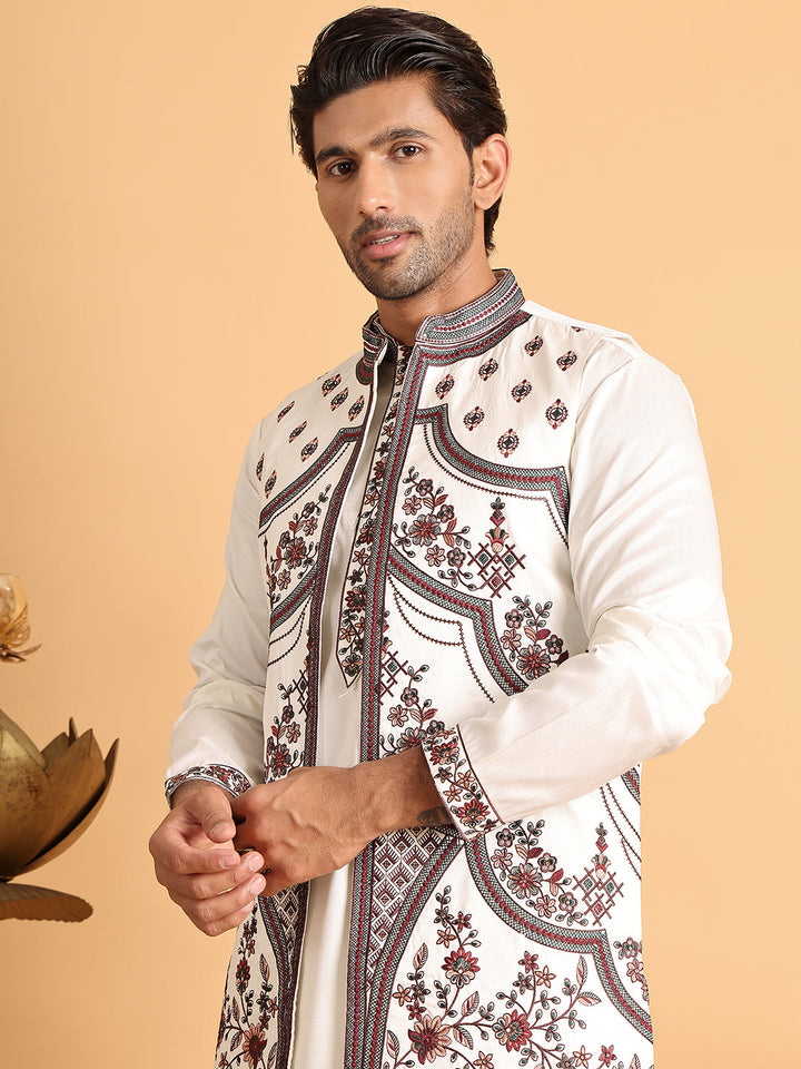 Embroidered Waistcoat And Kurta Pyjama For Men