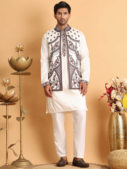 Embroidered Waistcoat And Kurta Pyjama For Men