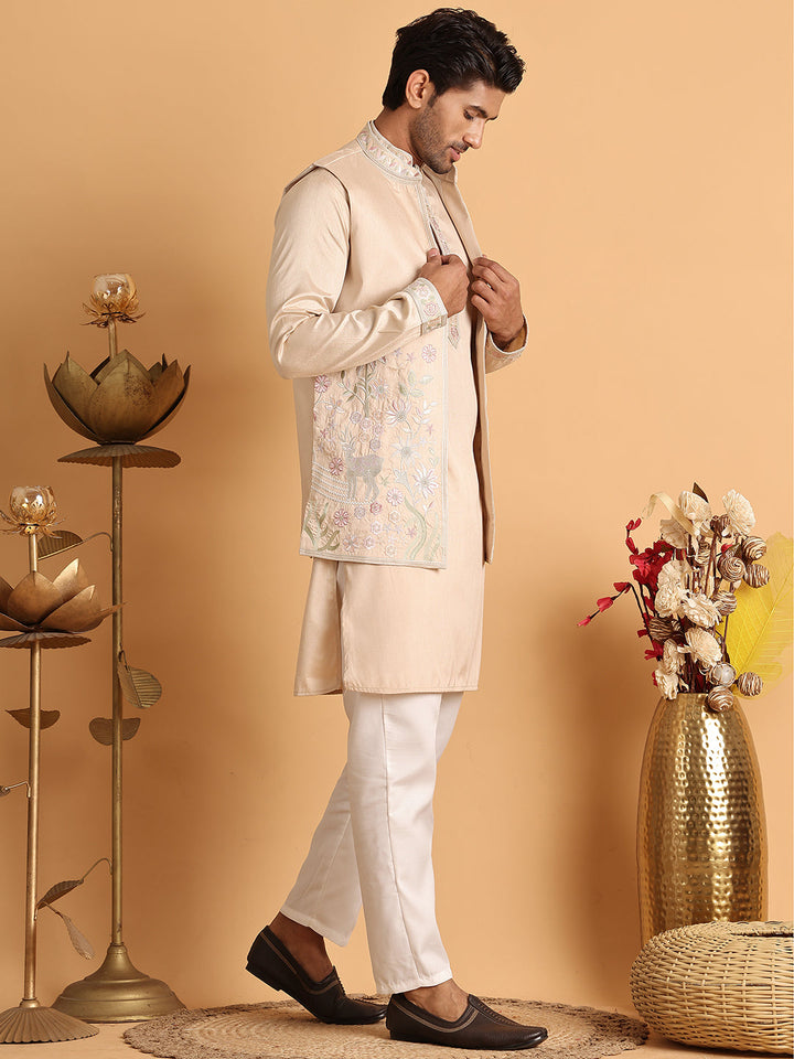 Embroidered Waistcoat And Kurta Pyjama For Men