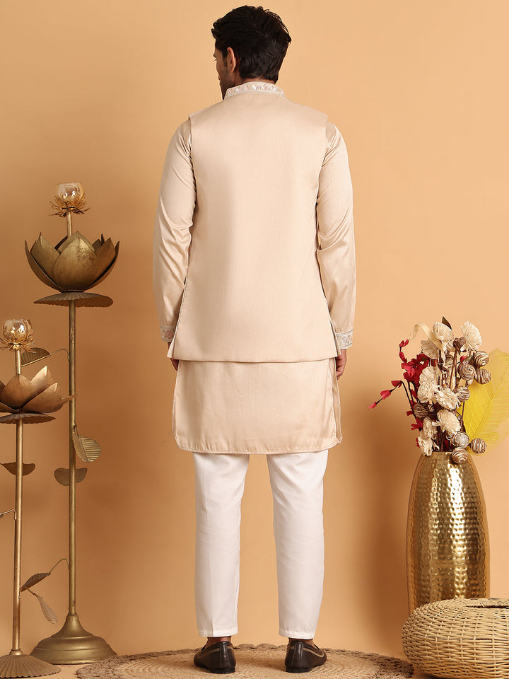 Embroidered Waistcoat And Kurta Pyjama For Men