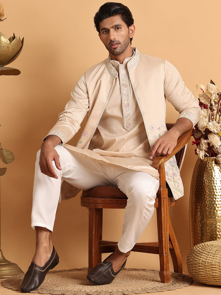Embroidered Waistcoat And Kurta Pyjama For Men