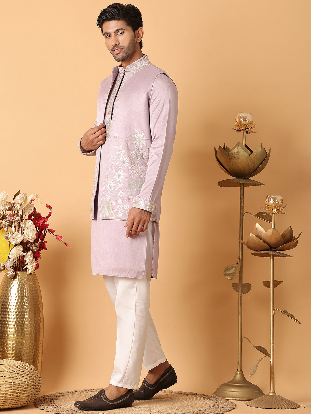 Embroidered Waistcoat And Kurta Pyjama For Men
