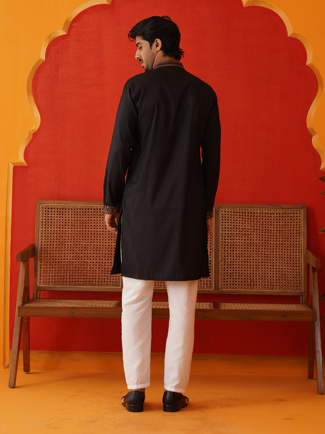 Embroidered Waistcoat &amp; Solid Kurta Pyjama For Men