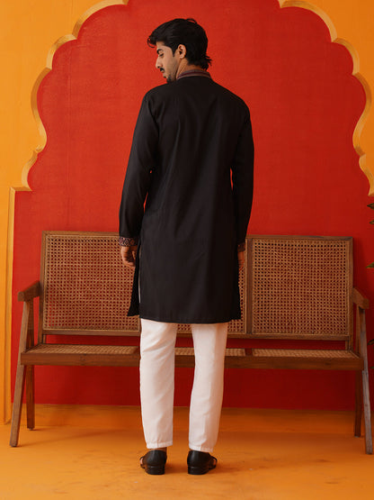 Embroidered Waistcoat & Solid Kurta Pyjama For Men
