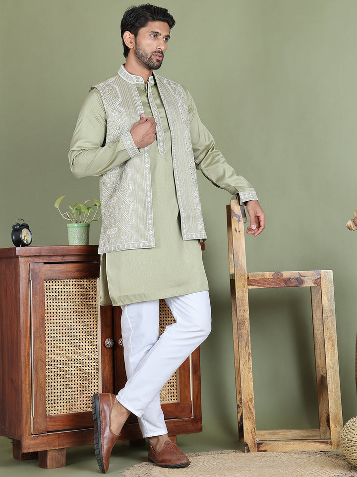Embroidered Waistcoat And Kurta Pyjama For Men
