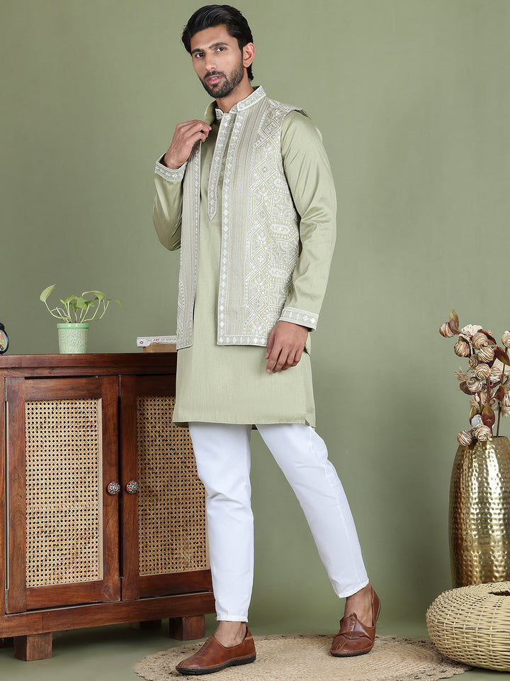 Embroidered Waistcoat And Kurta Pyjama For Men