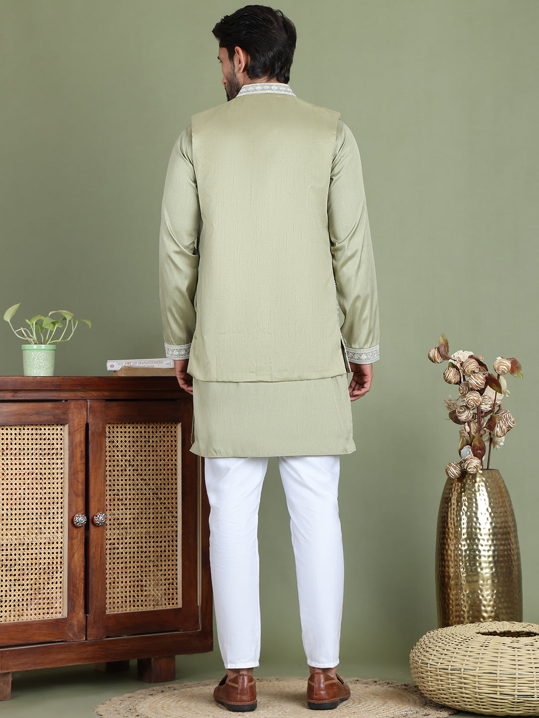 Embroidered Waistcoat And Kurta Pyjama For Men