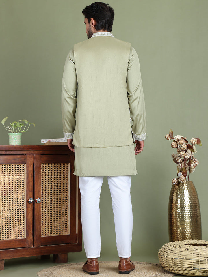 Embroidered Waistcoat And Kurta Pyjama For Men