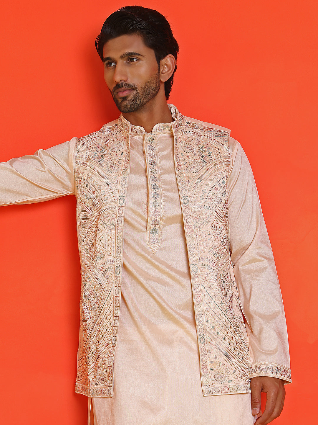 Embroidered Waistcoat And Kurta Pyjama For Men
