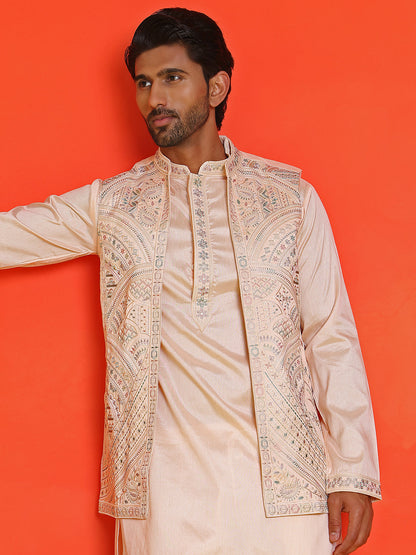 Embroidered Waistcoat And Kurta Pyjama For Men