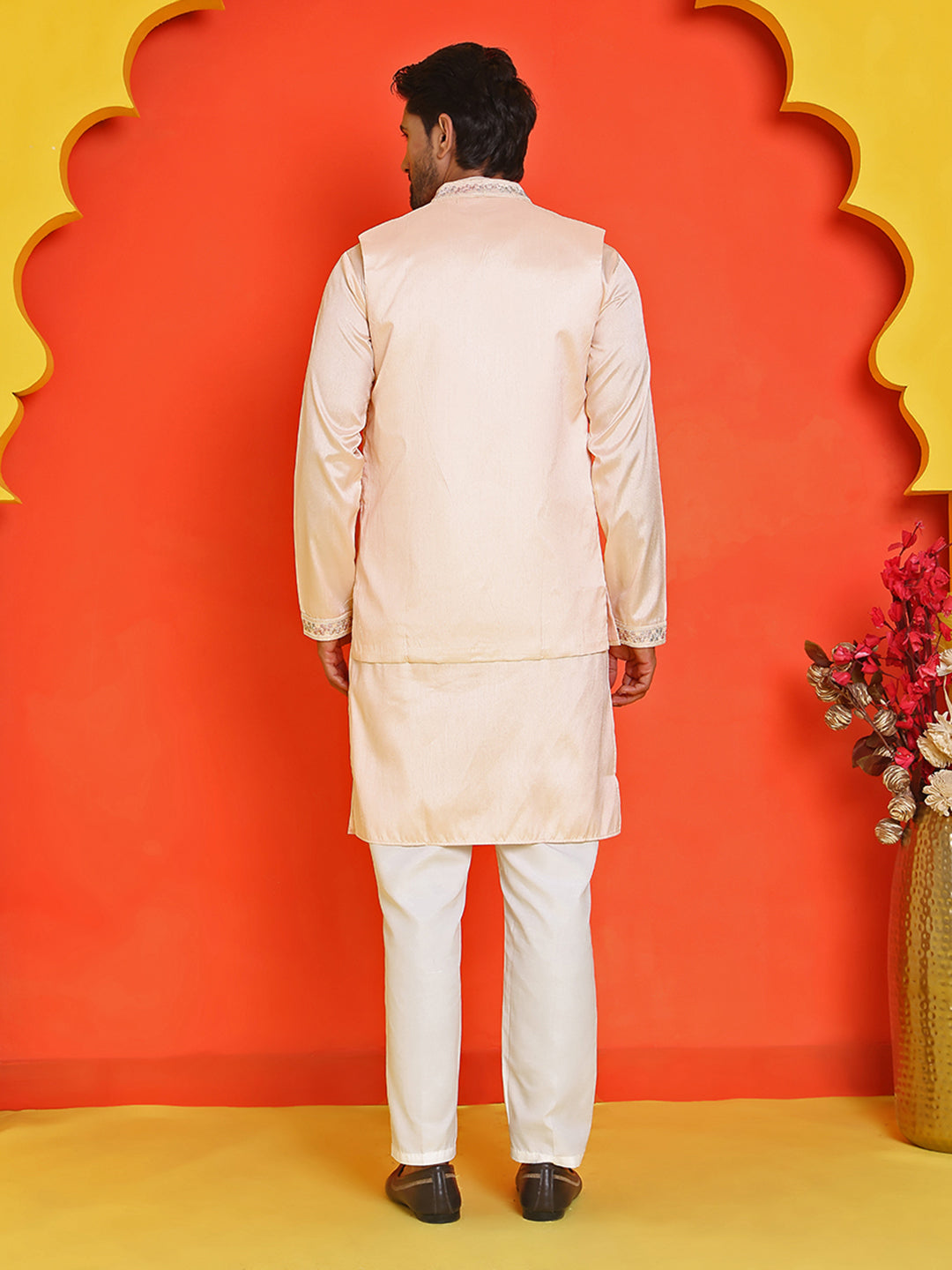 Embroidered Waistcoat And Kurta Pyjama For Men