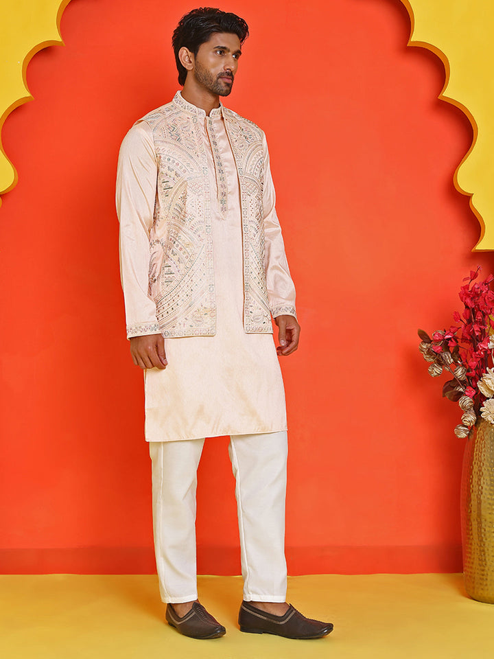 Embroidered Waistcoat And Kurta Pyjama For Men