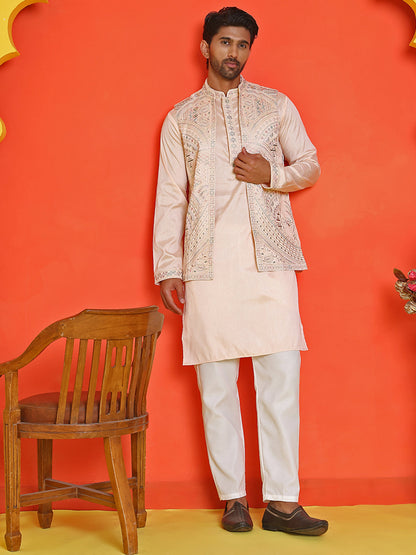 Embroidered Waistcoat And Kurta Pyjama For Men