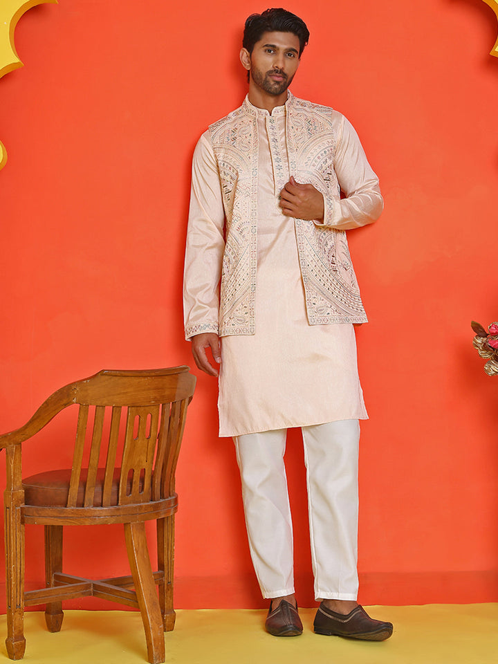 Embroidered Waistcoat And Kurta Pyjama For Men