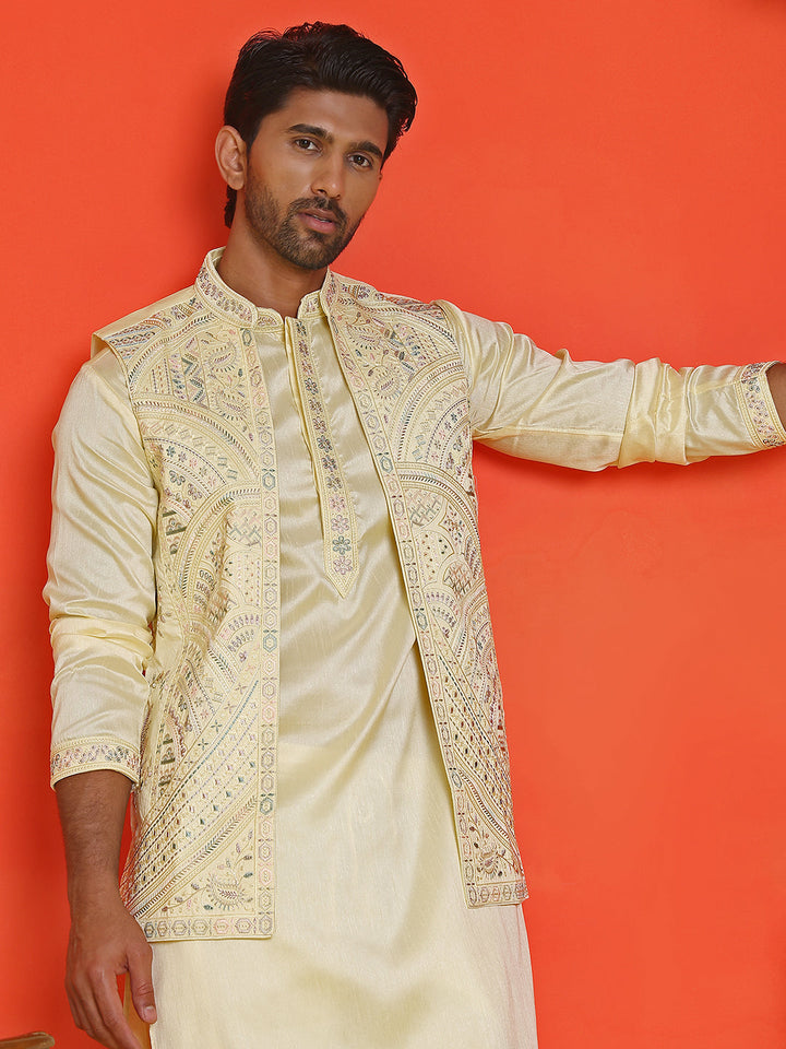 Embroidered Waistcoat And Kurta Pyjama For Men