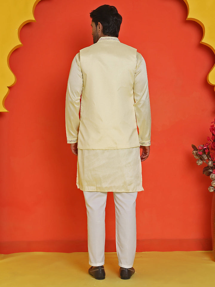Embroidered Waistcoat And Kurta Pyjama For Men