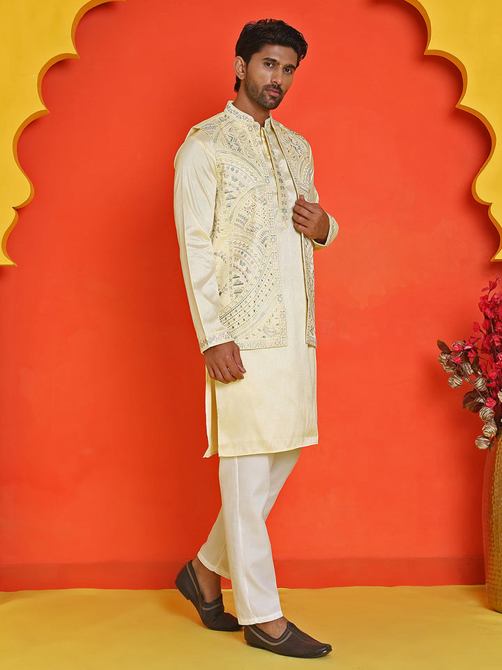 Embroidered Waistcoat And Kurta Pyjama For Men