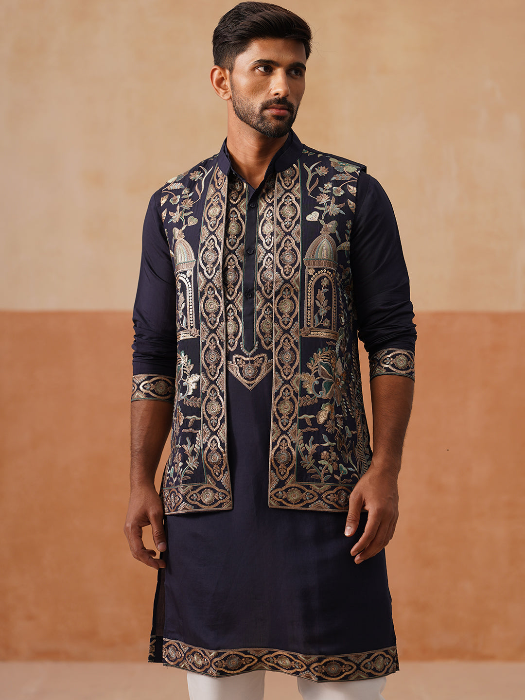 Embroidered Waistcoat And Kurta Pyjama For Men