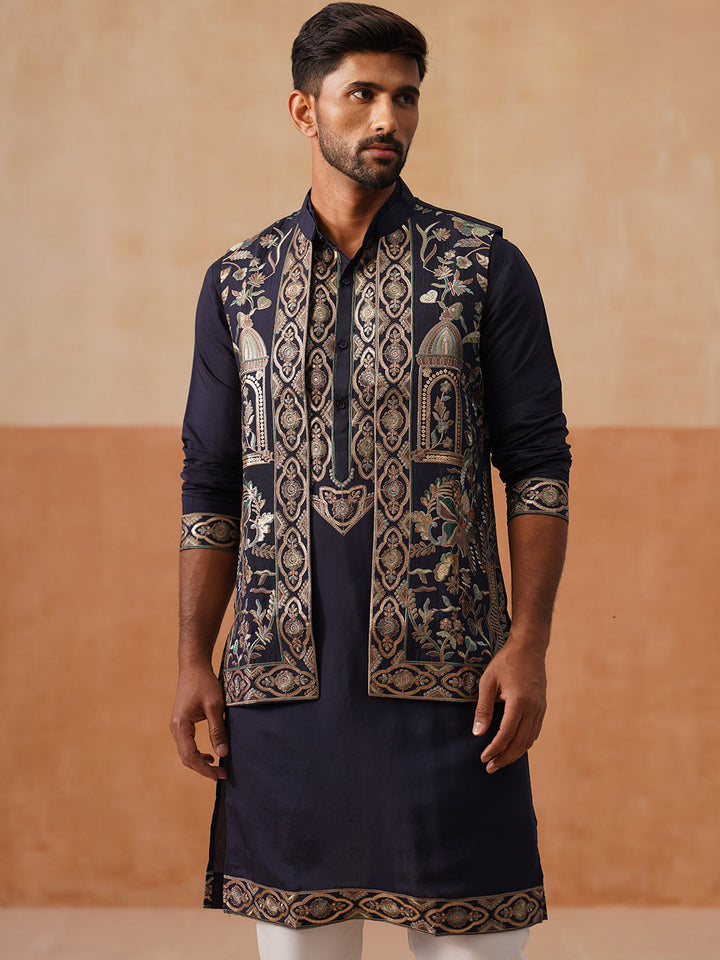 Embroidered Waistcoat And Kurta Pyjama For Men