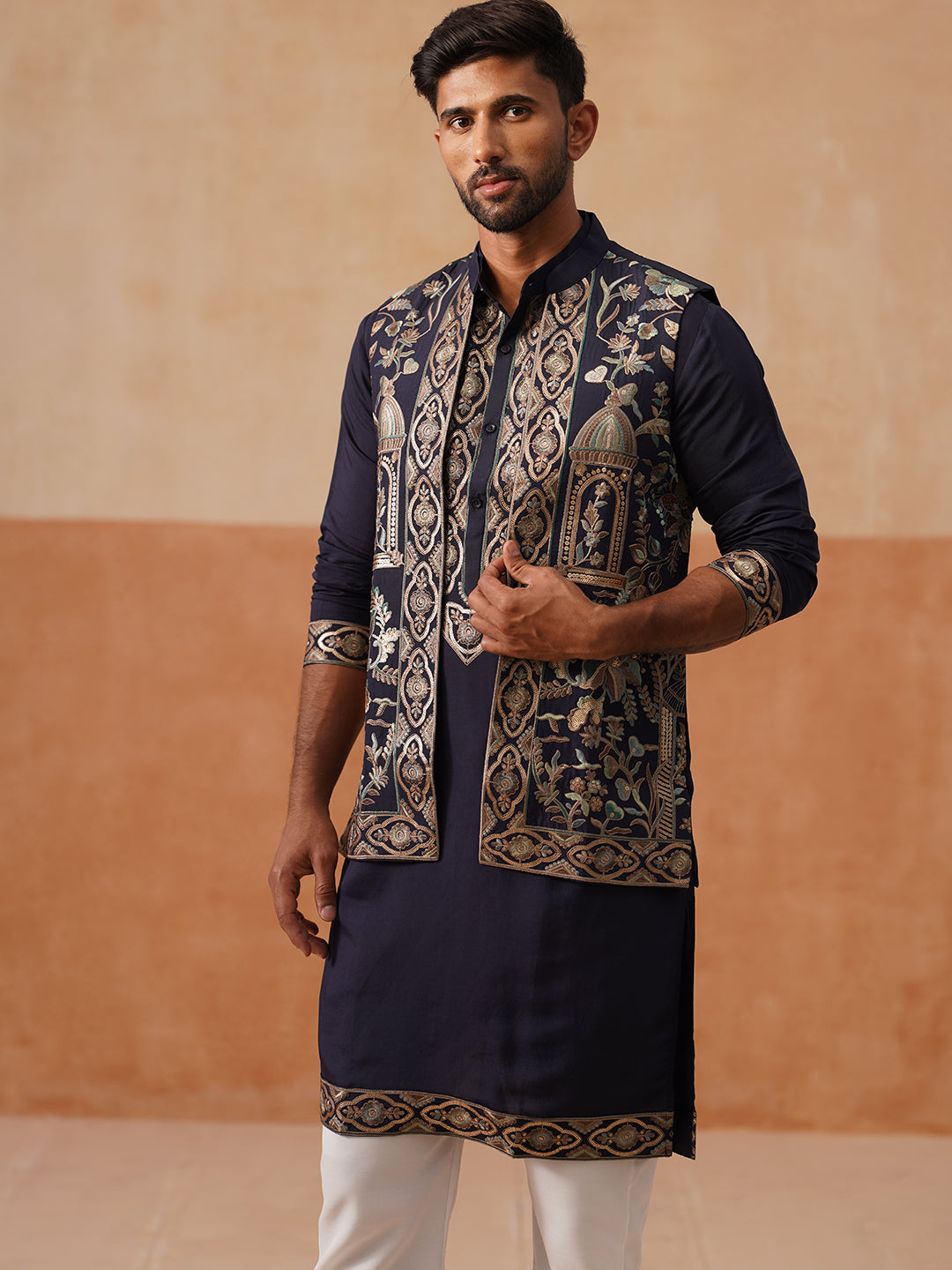 Embroidered Waistcoat And Kurta Pyjama For Men