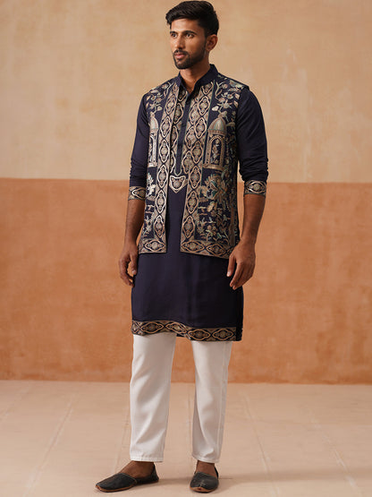 Embroidered Waistcoat And Kurta Pyjama For Men
