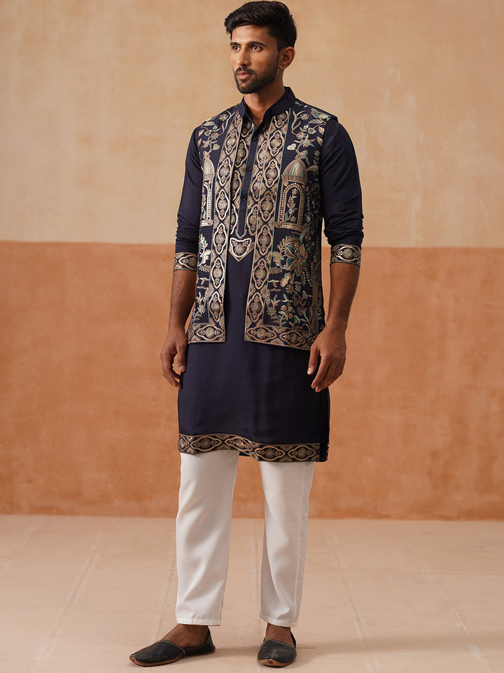 Embroidered Waistcoat And Kurta Pyjama For Men