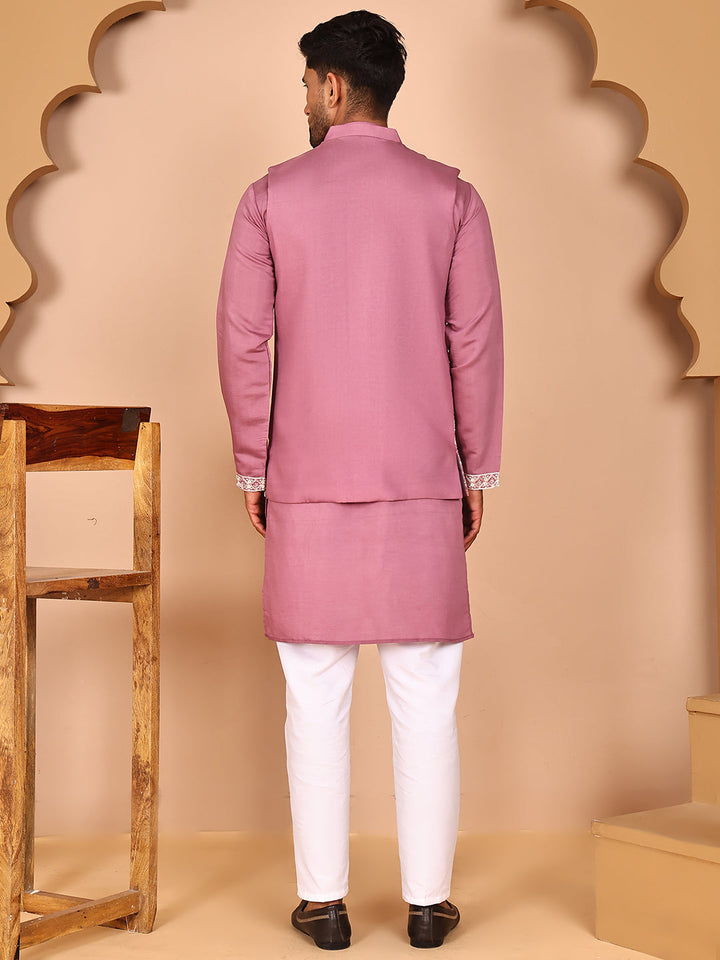 Classic Magenta Kurta Pyjama With Embroidered Waistcoat