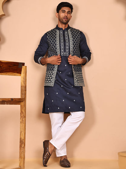 Classic Magenta Kurta Pyjama With Embroidered Waistcoat