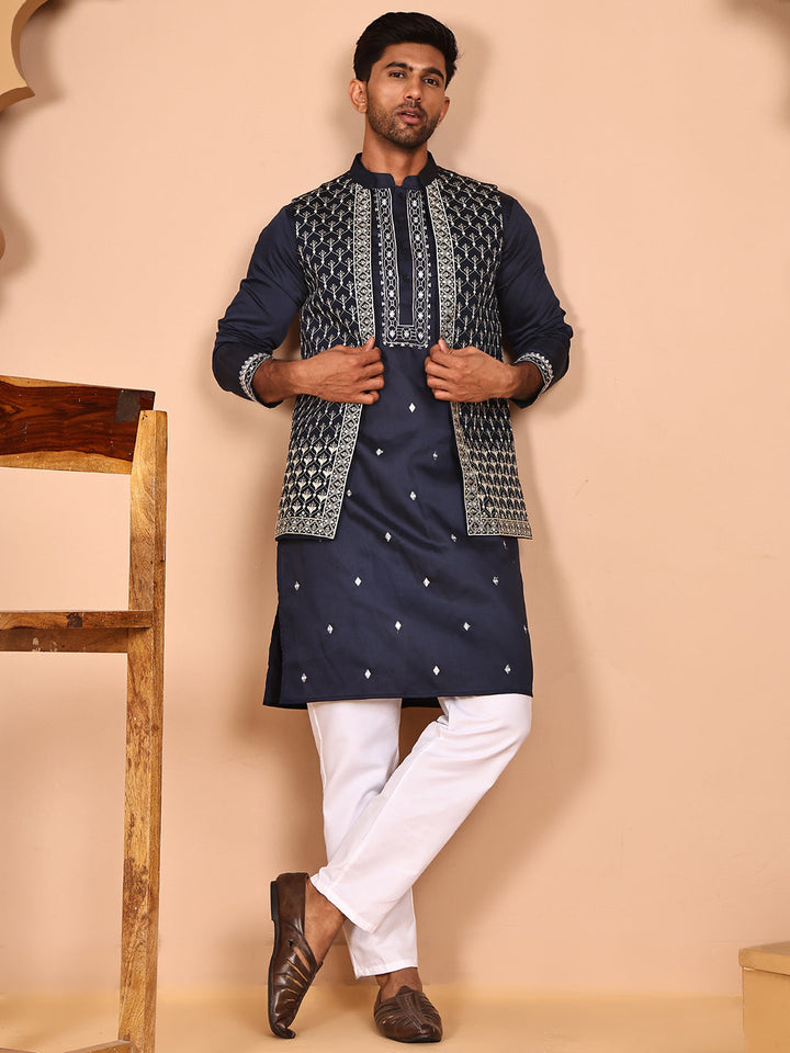Classic Magenta Kurta Pyjama With Embroidered Waistcoat