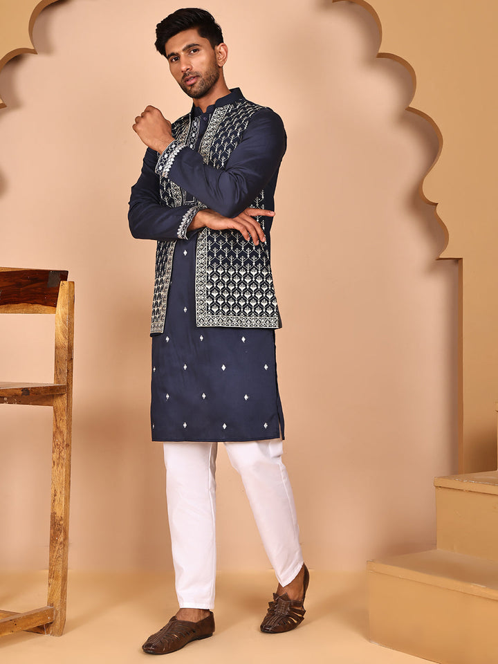 Classic Magenta Kurta Pyjama With Embroidered Waistcoat