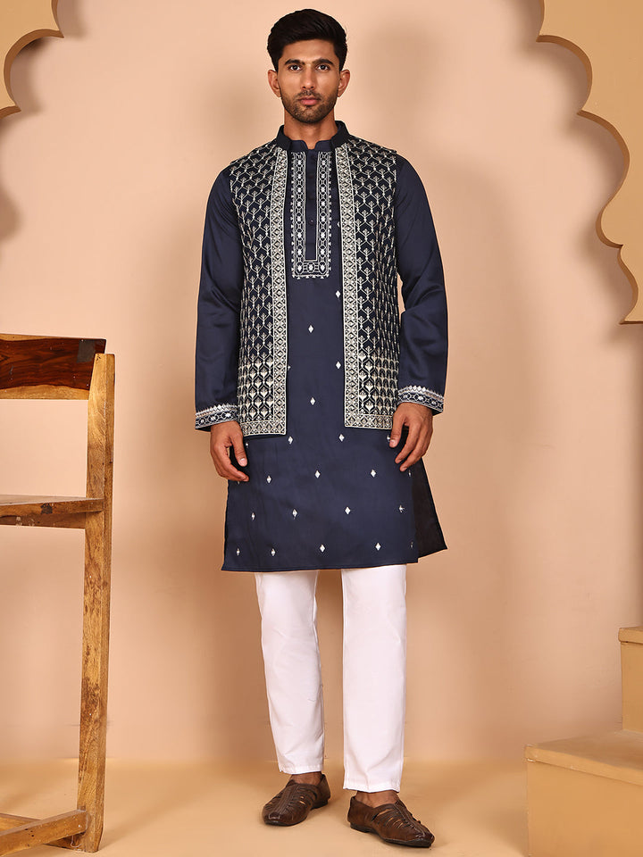 Classic Magenta Kurta Pyjama With Embroidered Waistcoat