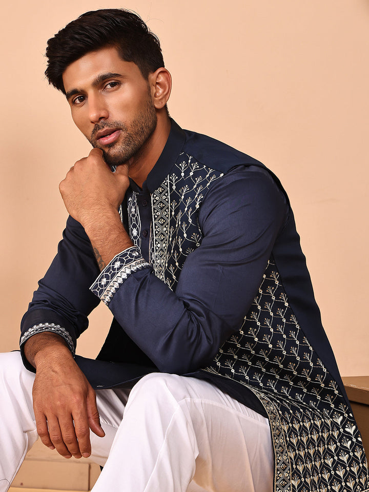 Classic Magenta Kurta Pyjama With Embroidered Waistcoat