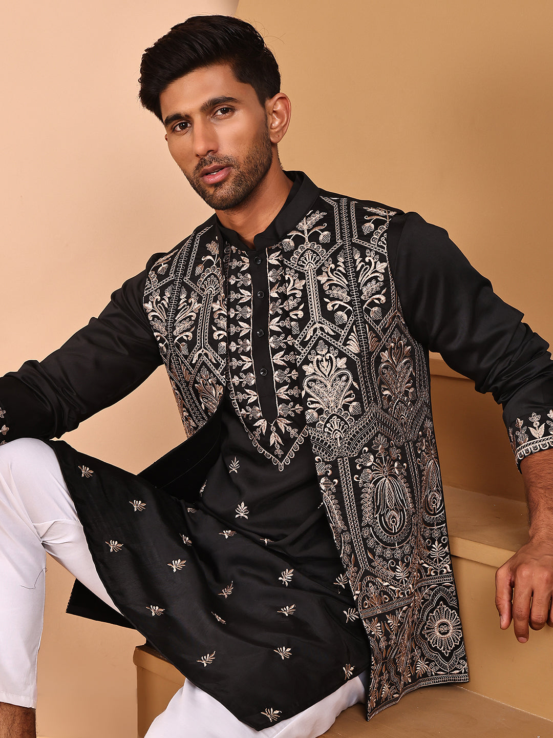 Embroidered Jacket With Classic Olive Kurta Set