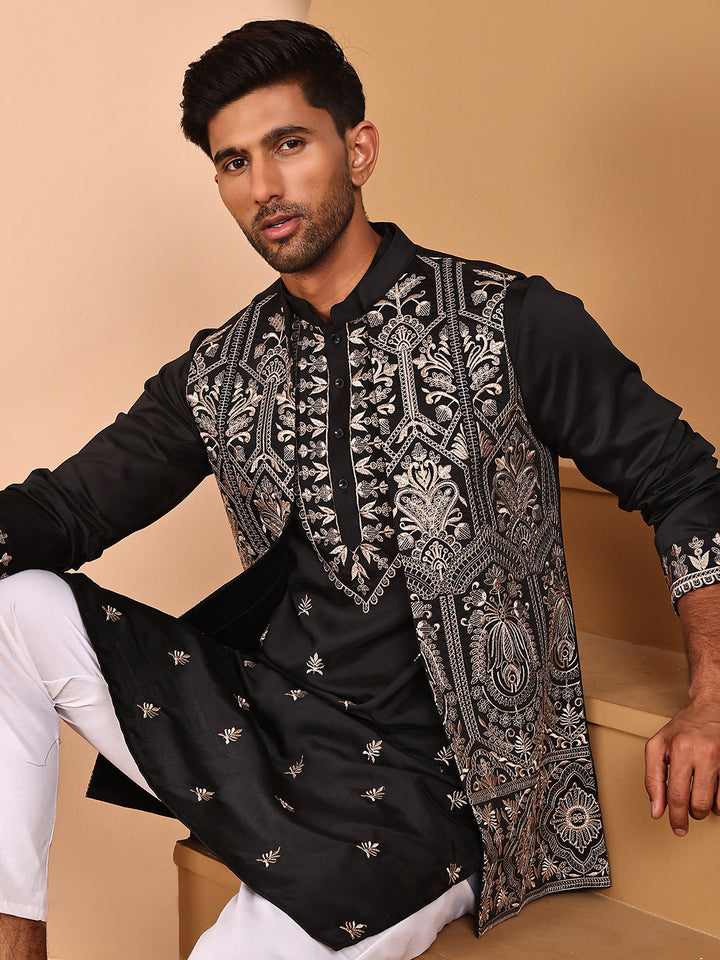 Embroidered Jacket With Classic Olive Kurta Set