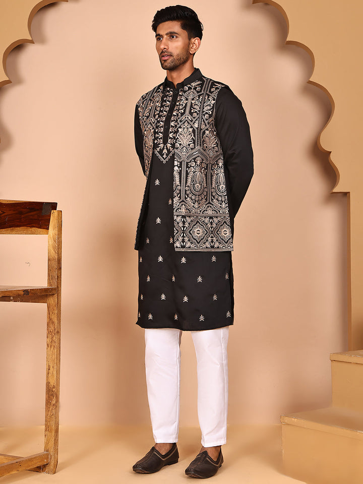 Embroidered Jacket With Classic Olive Kurta Set