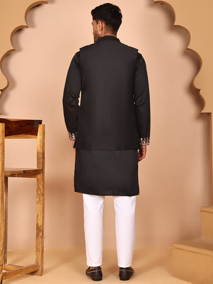 Embroidered Jacket With Classic Olive Kurta Set