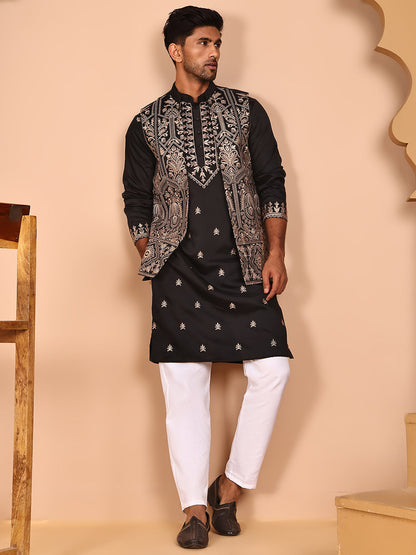 Embroidered Jacket With Classic Olive Kurta Set