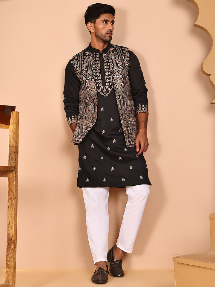 Embroidered Jacket With Classic Olive Kurta Set