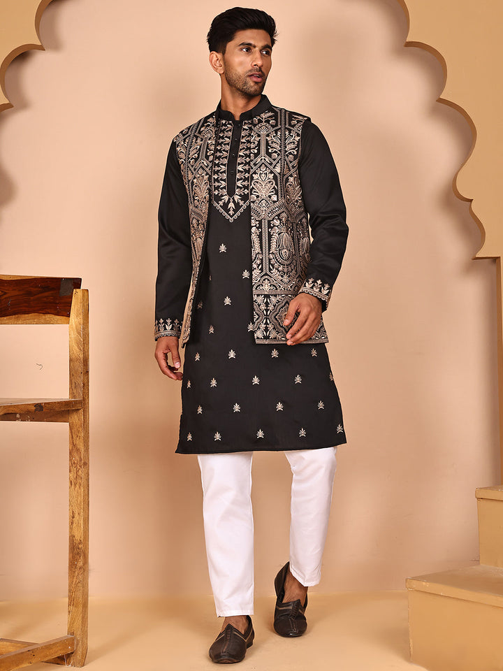 Embroidered Jacket With Classic Olive Kurta Set