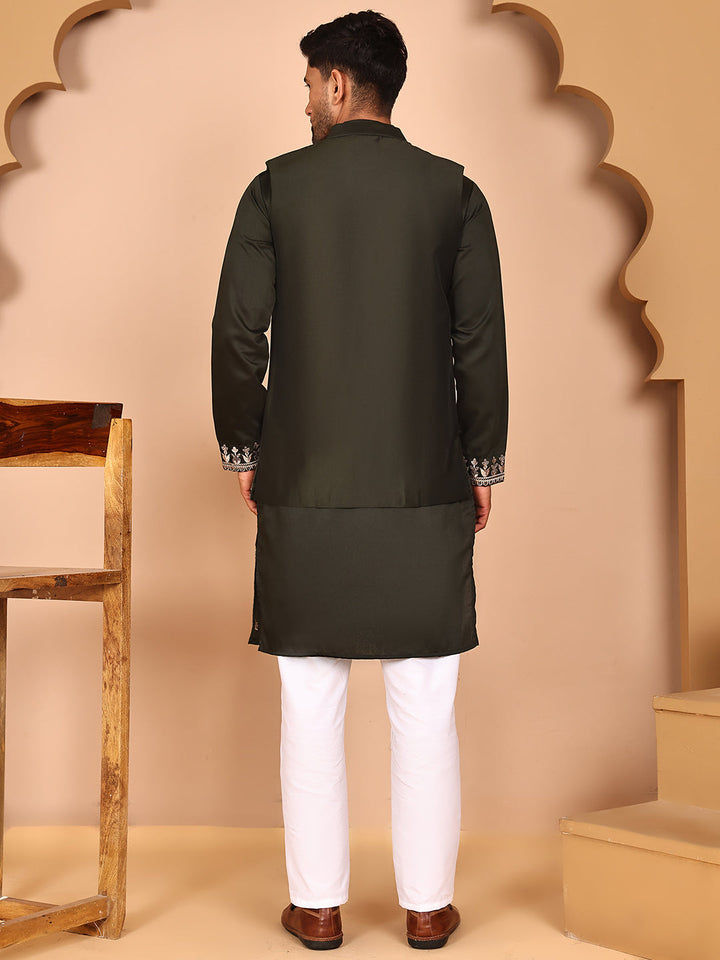 Embroidered Jacket With Classic Olive Kurta Set