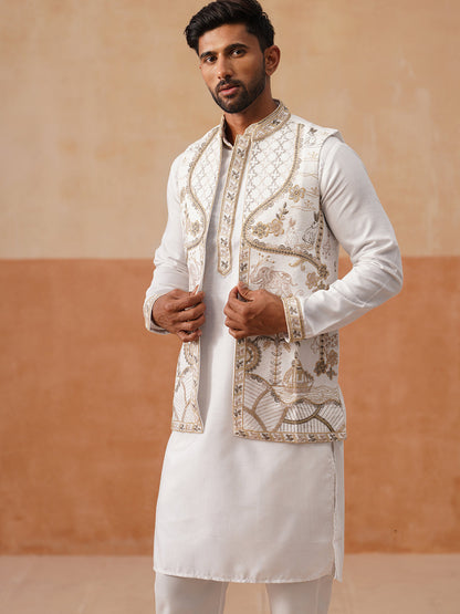 Embroidered Waistcoat And Kurta Pyjama For Men