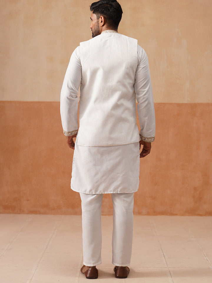 Embroidered Waistcoat And Kurta Pyjama For Men