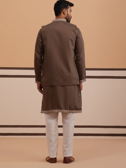 Embroidered Nehru Jacket With Kurta Pyjama Set