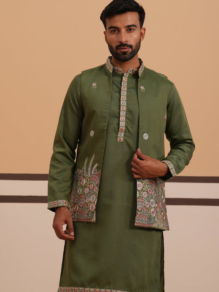 Embroidered Nehru Jacket With Kurta Pyjama Set