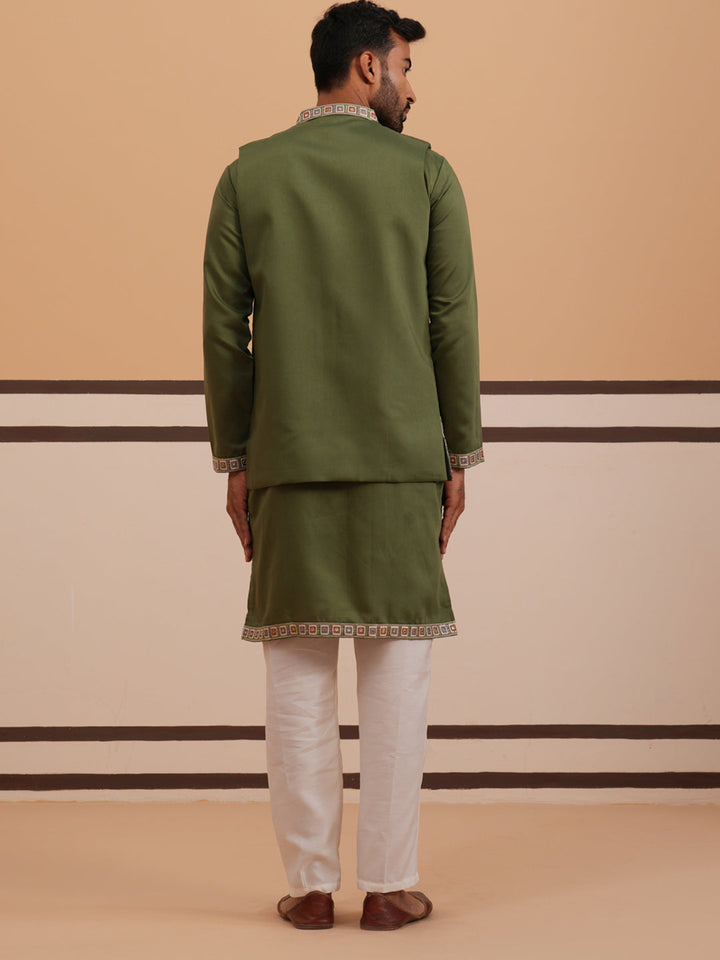 Embroidered Nehru Jacket With Kurta Pyjama Set