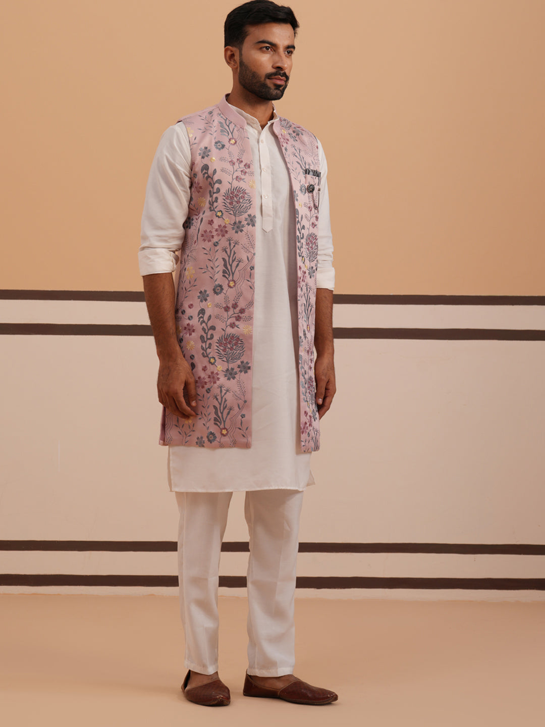 Festive Floral Embroidered Shrug Kurta Set