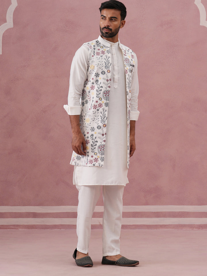 Festive Floral Embroidered Shrug Kurta Set
