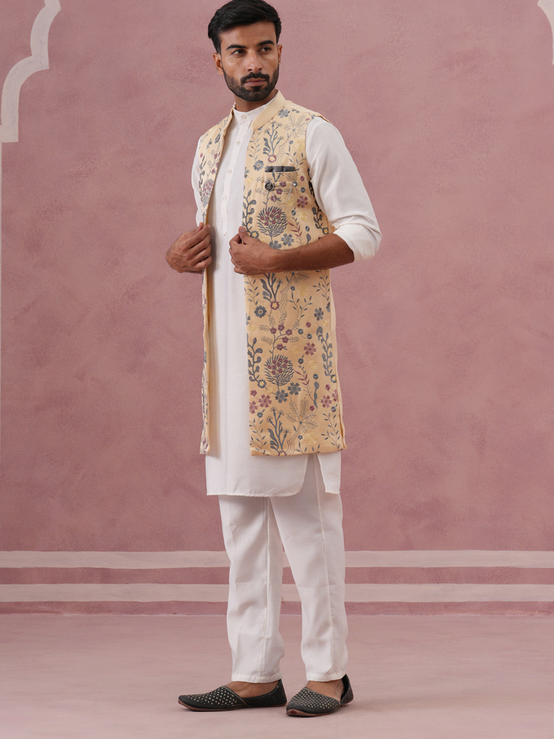 Festive Floral Embroidered Shrug Kurta Set