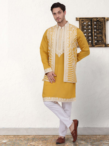 Men'S Embroidered Waistcoat And Kurta Pyjama.