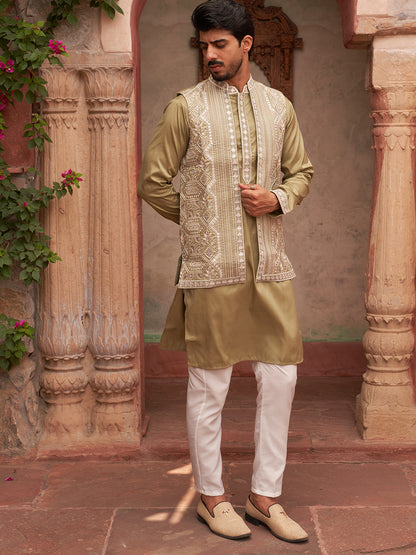 Embroidered Waistcoat And Kurta Pyjama For Men